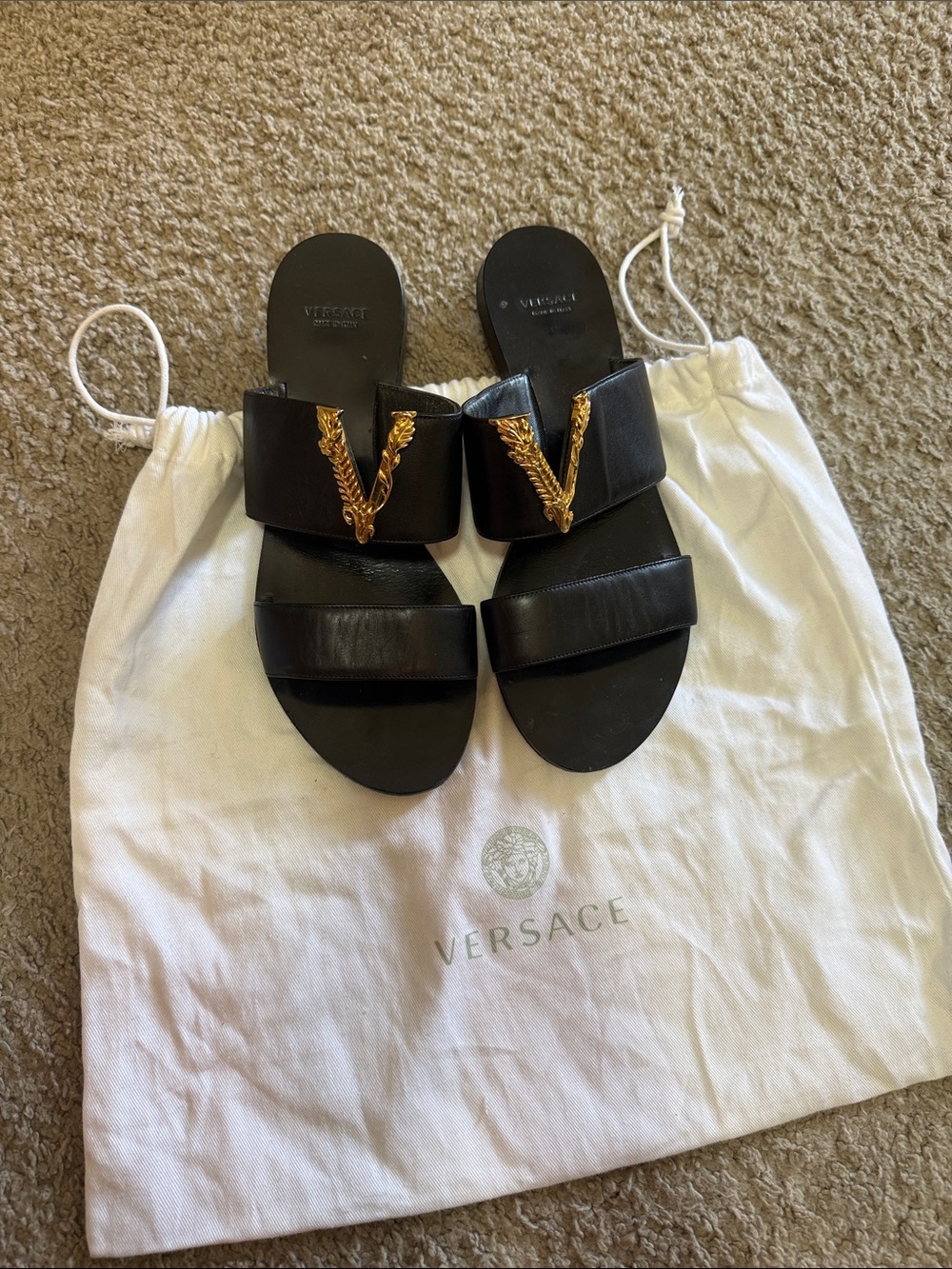 VERSACE BLACK VIRTUS FLAT SANDALS size 7 - Picture 14 of 14